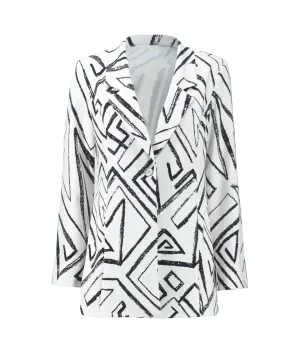 Abstract Print Blazer - White