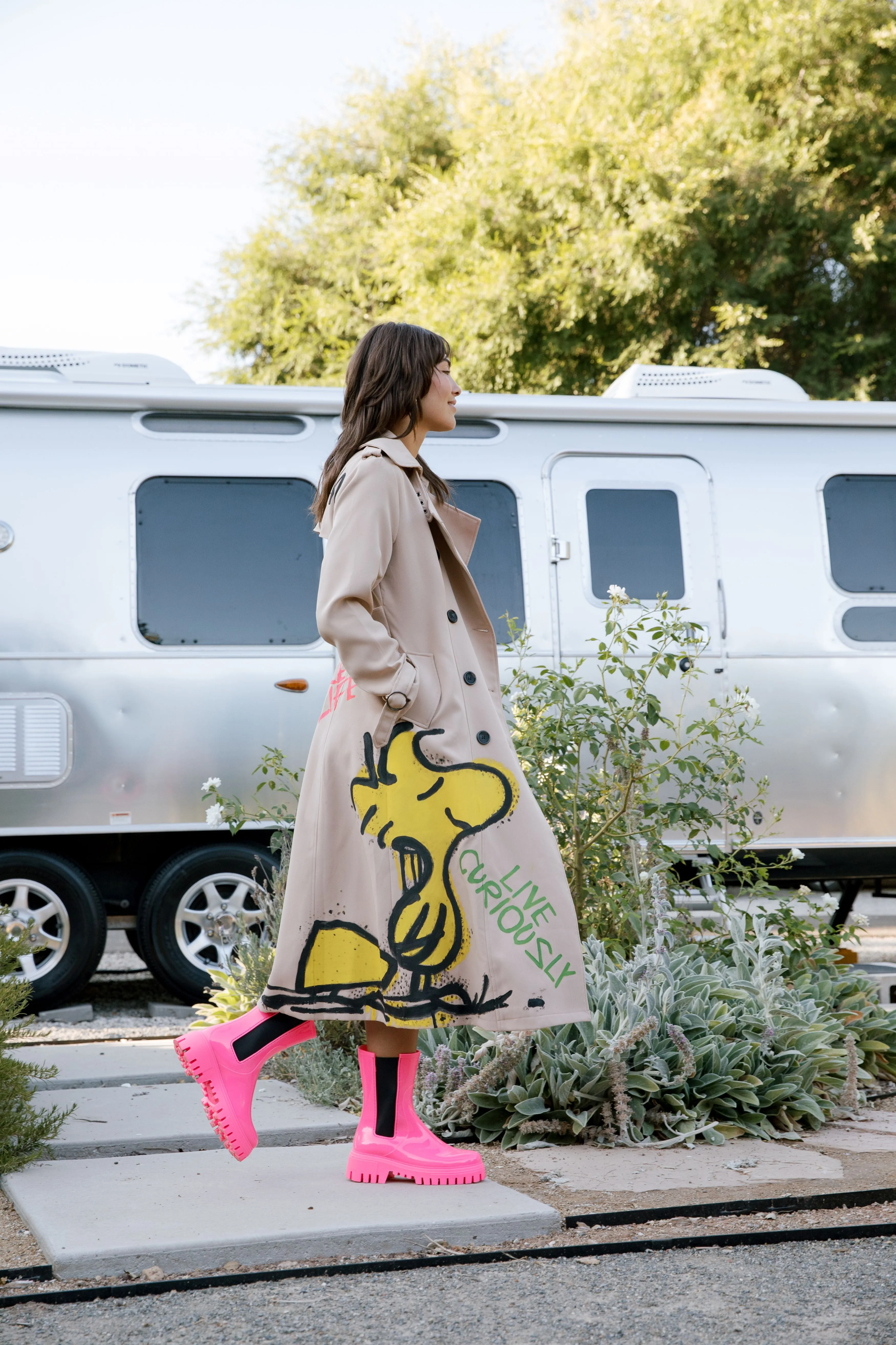 Airstream x Snoopy Khaki Hand Painted Trench Coat