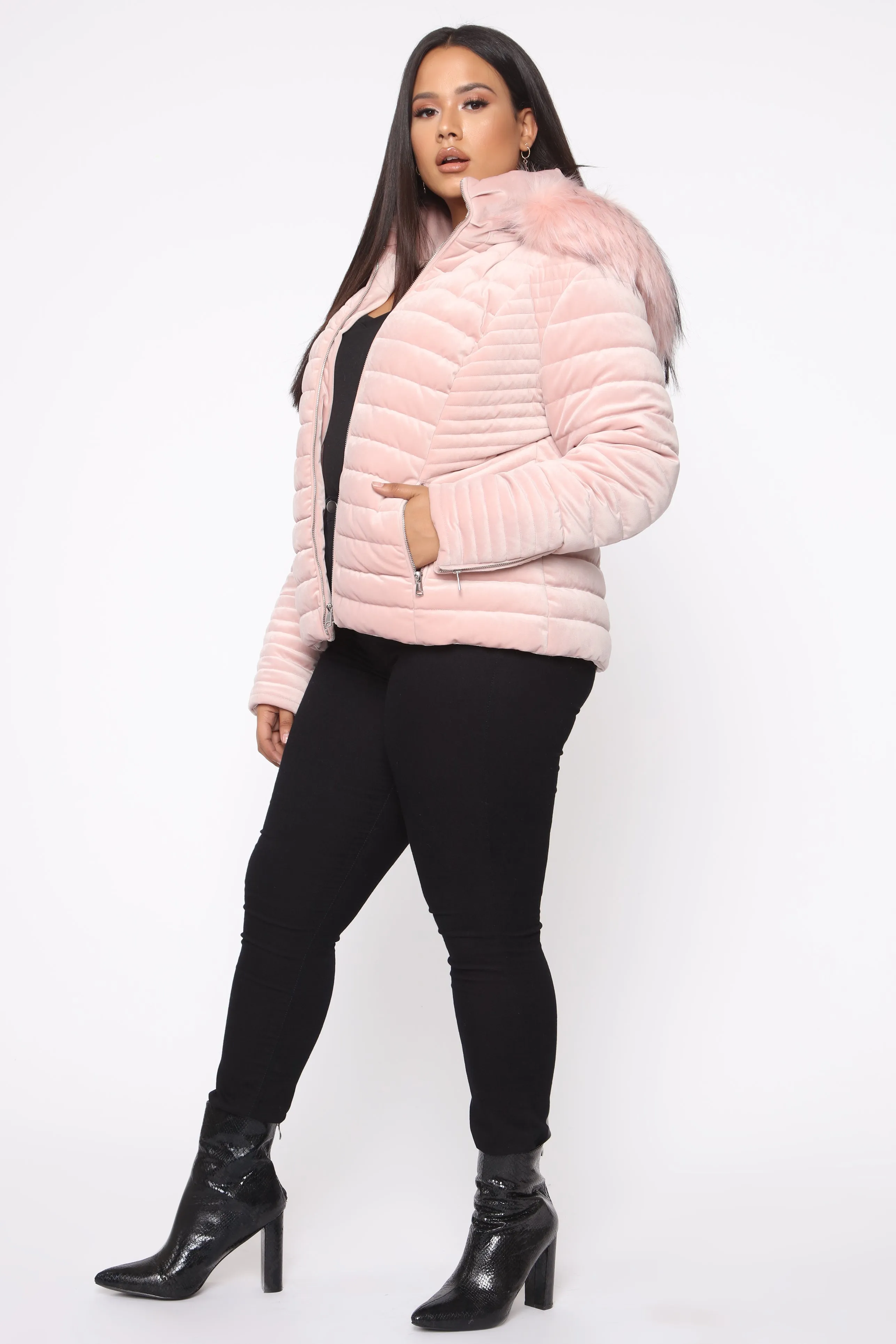 Always Ready Velvet Puffer Jacket - Blush