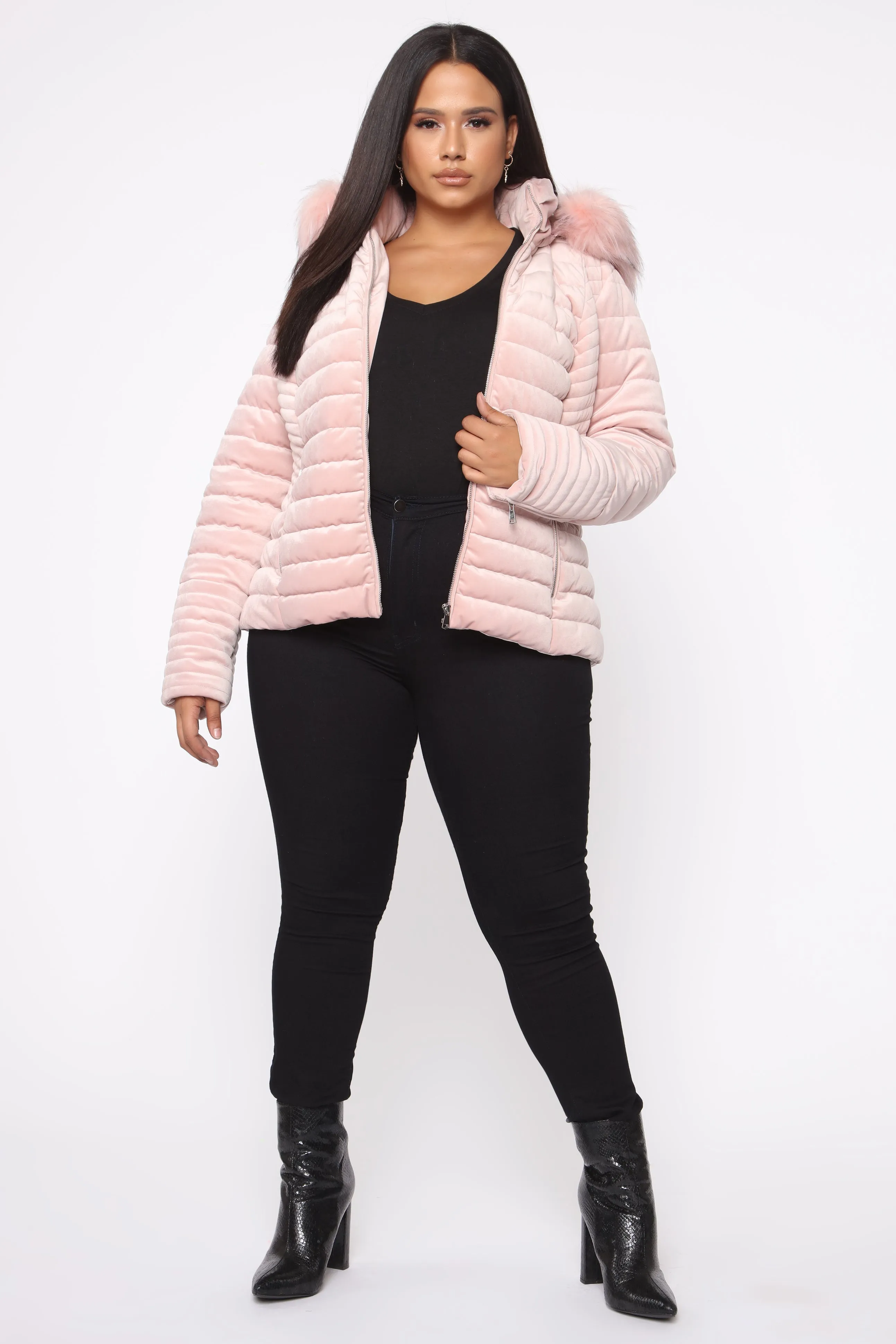 Always Ready Velvet Puffer Jacket - Blush