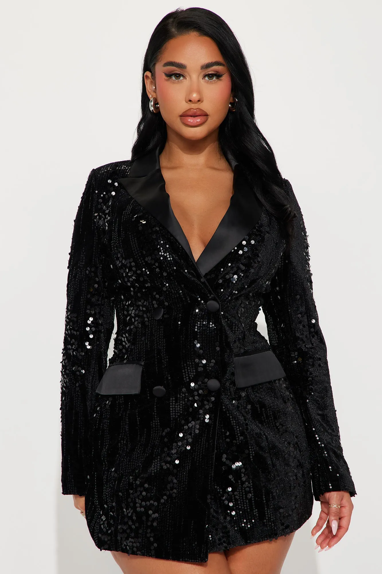 Amelia Sequin Blazer Dress - Black