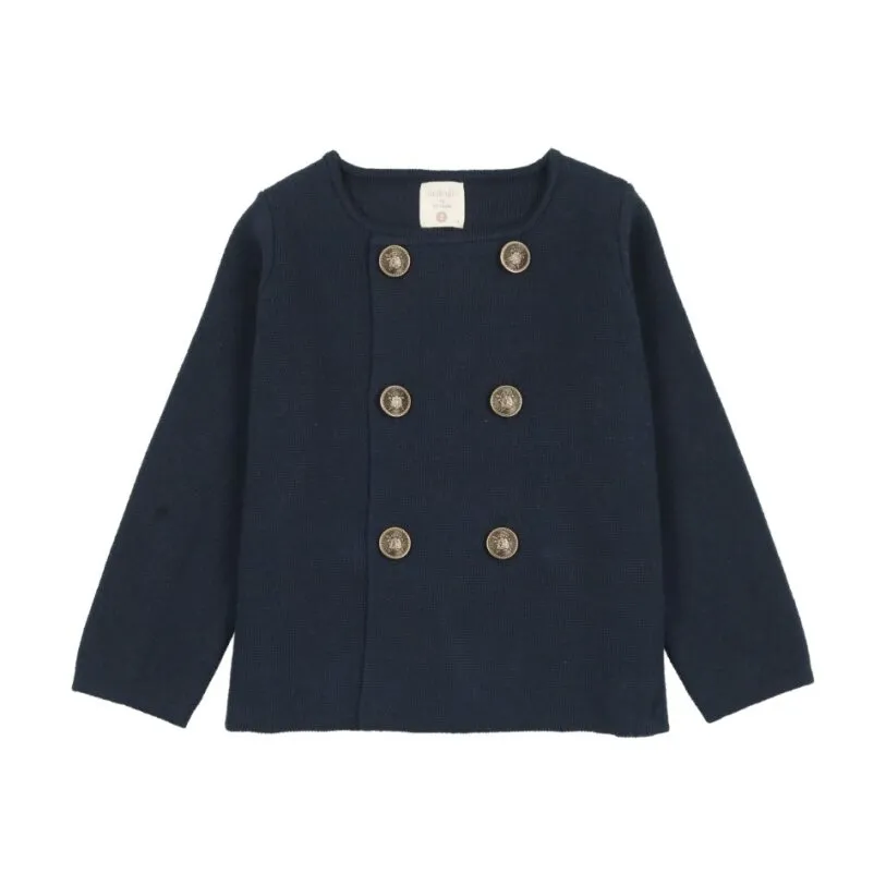 Analogie Navy Knit Double Breasted Blazer