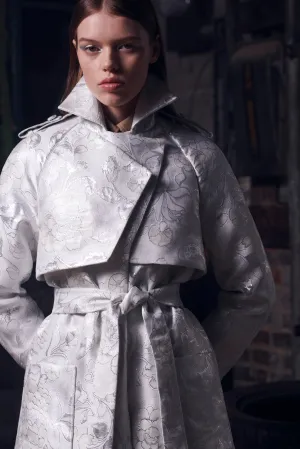 AUDRA Trench in Silver Lurex Brocade