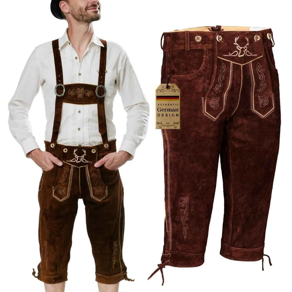 Bavarian Lederhosen Men Kneebound Dark Brown