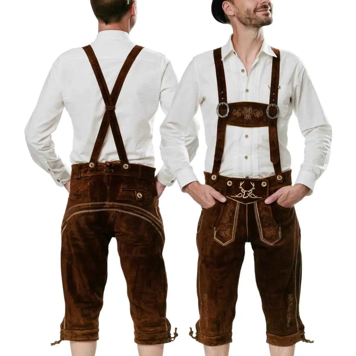 Bavarian Lederhosen Men Kneebound Dark Brown