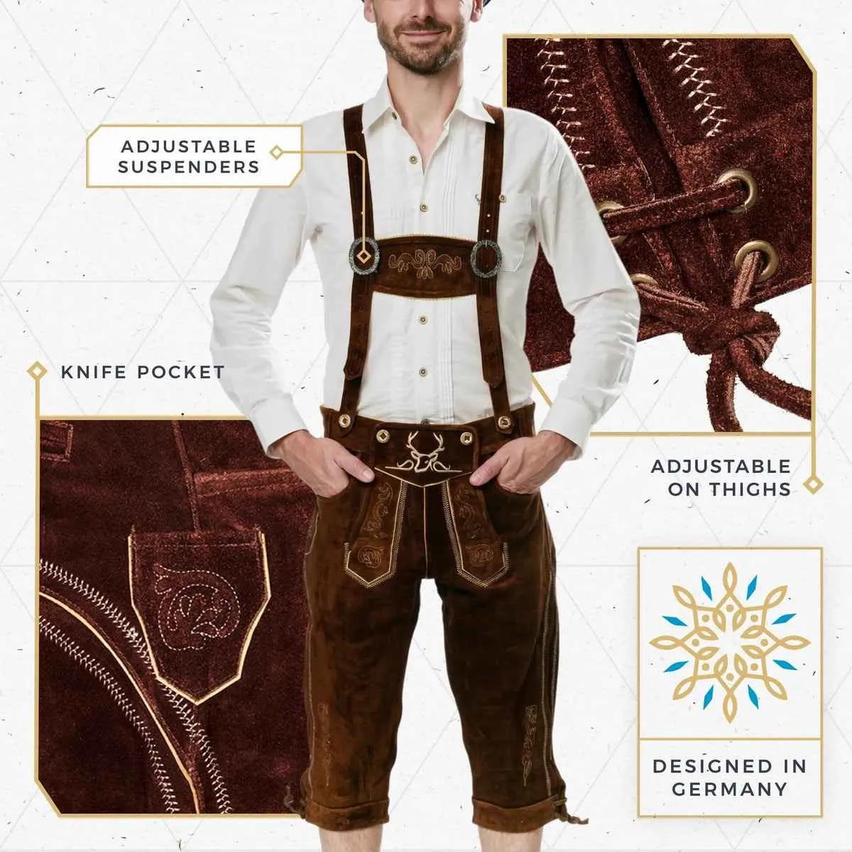 Bavarian Lederhosen Men Kneebound Dark Brown