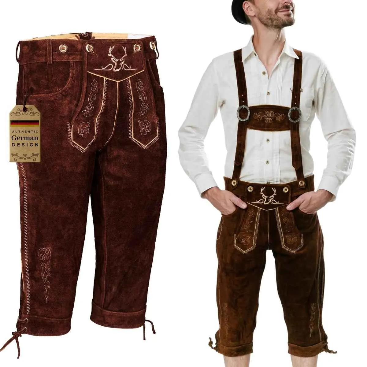 Bavarian Lederhosen Men Kneebound Dark Brown