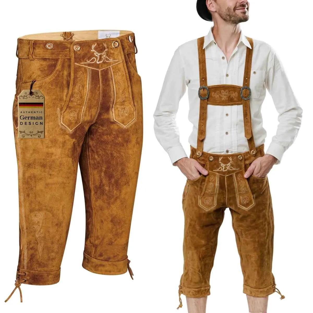 Bavarian Lederhosen Men Kneebound Light Brown