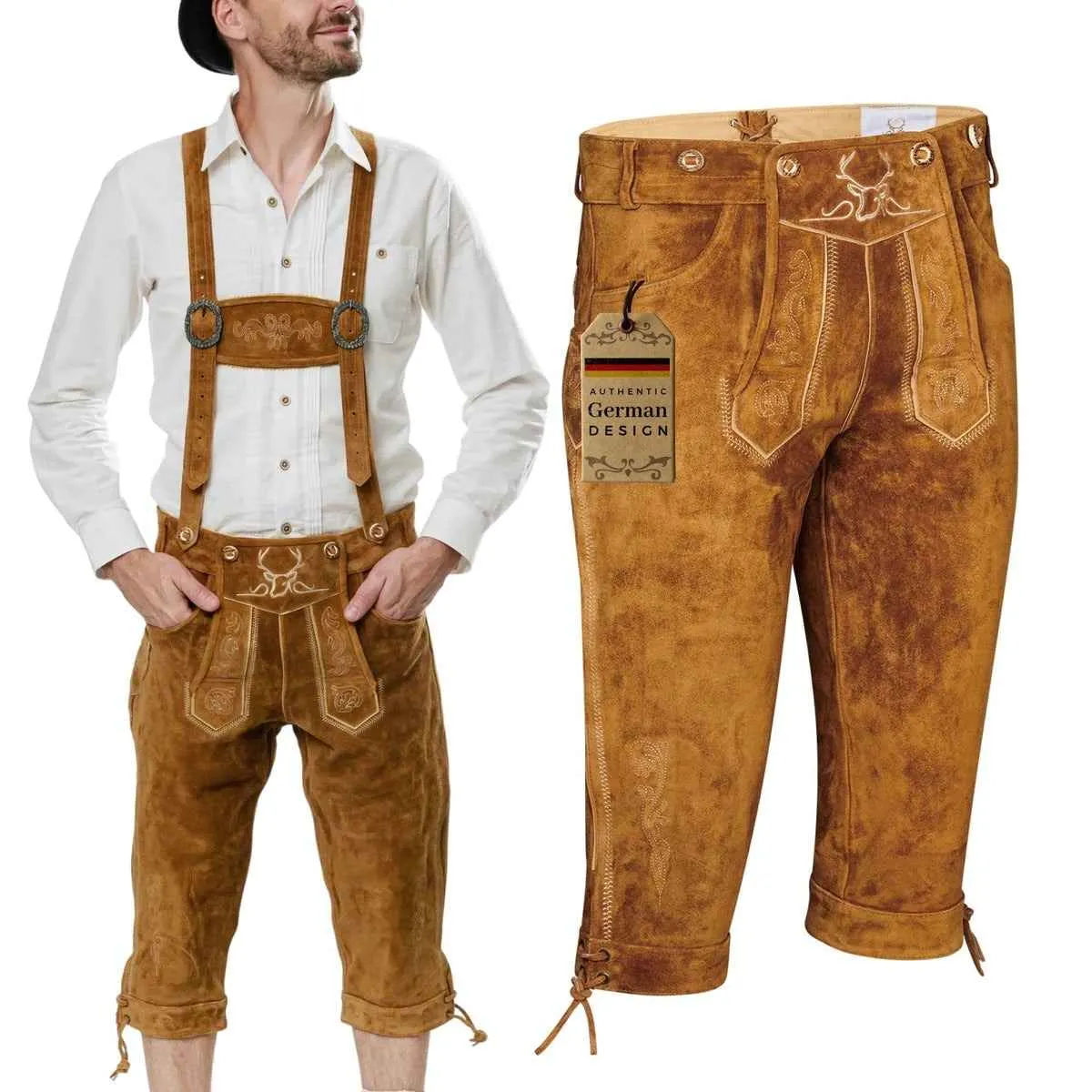 Bavarian Lederhosen Men Kneebound Light Brown