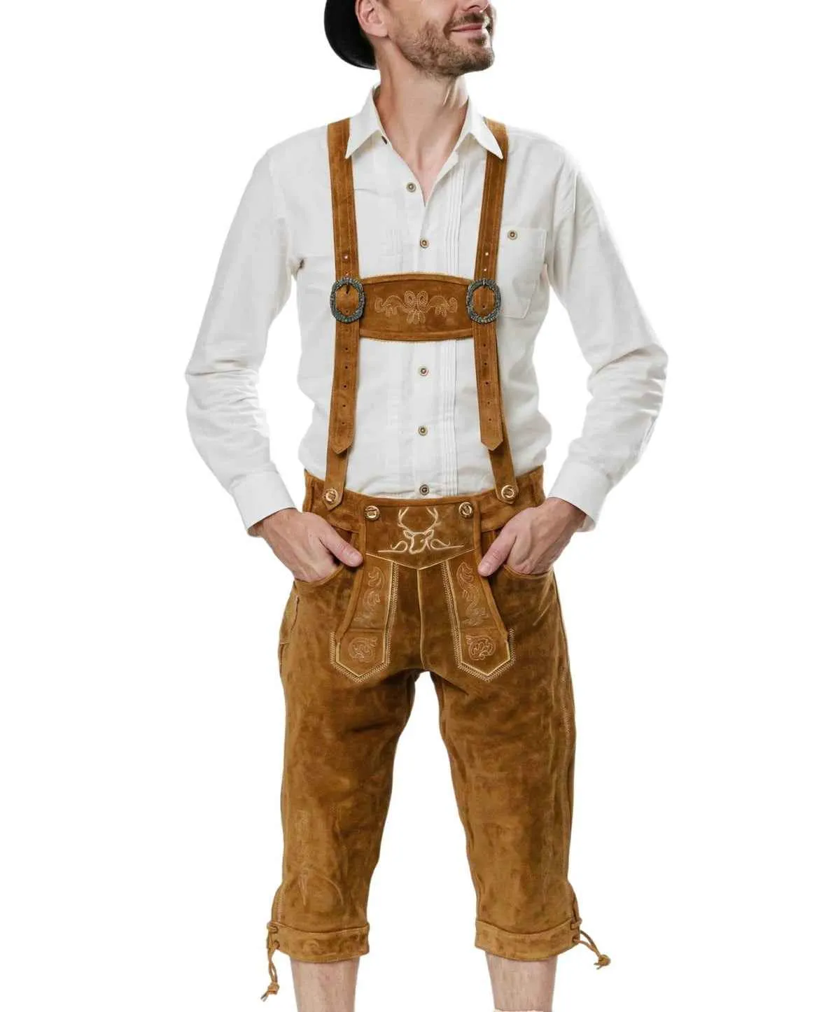 Bavarian Lederhosen Men Kneebound Light Brown