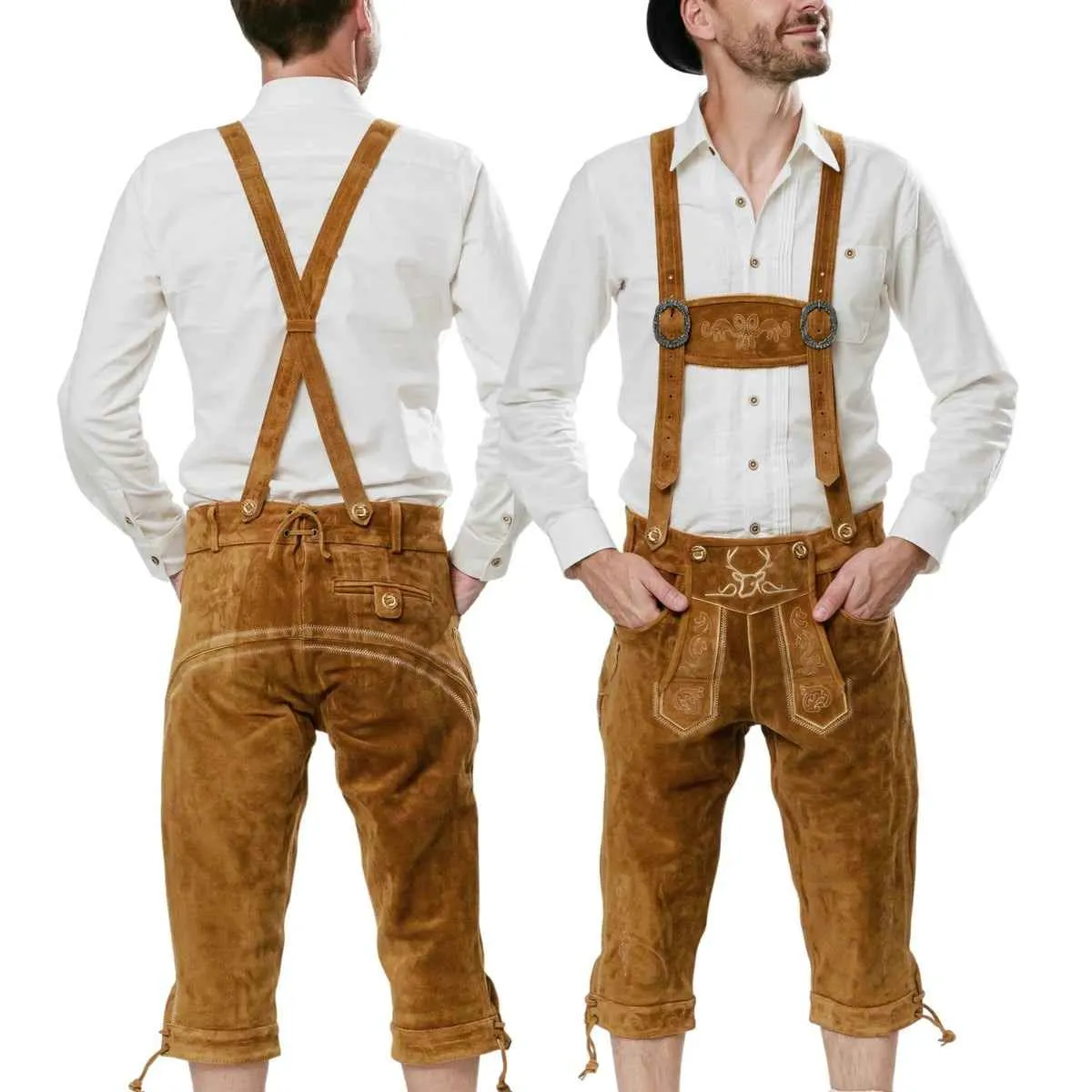 Bavarian Lederhosen Men Kneebound Light Brown