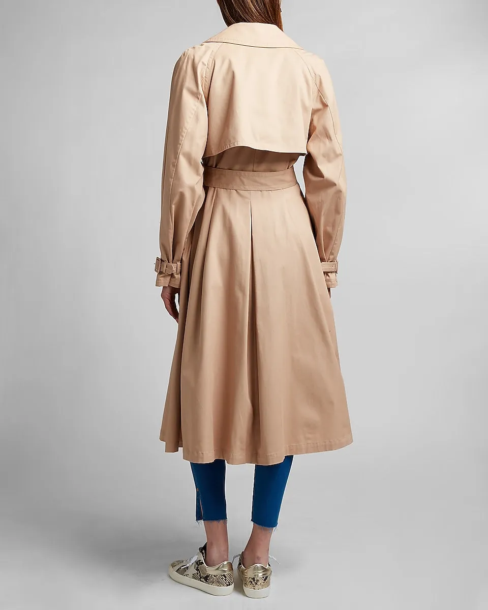 Belted Balloon Sleeve Pleated Trench Coat in Beige