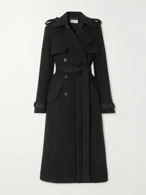 Belted double-breasted wool-blend trench coat