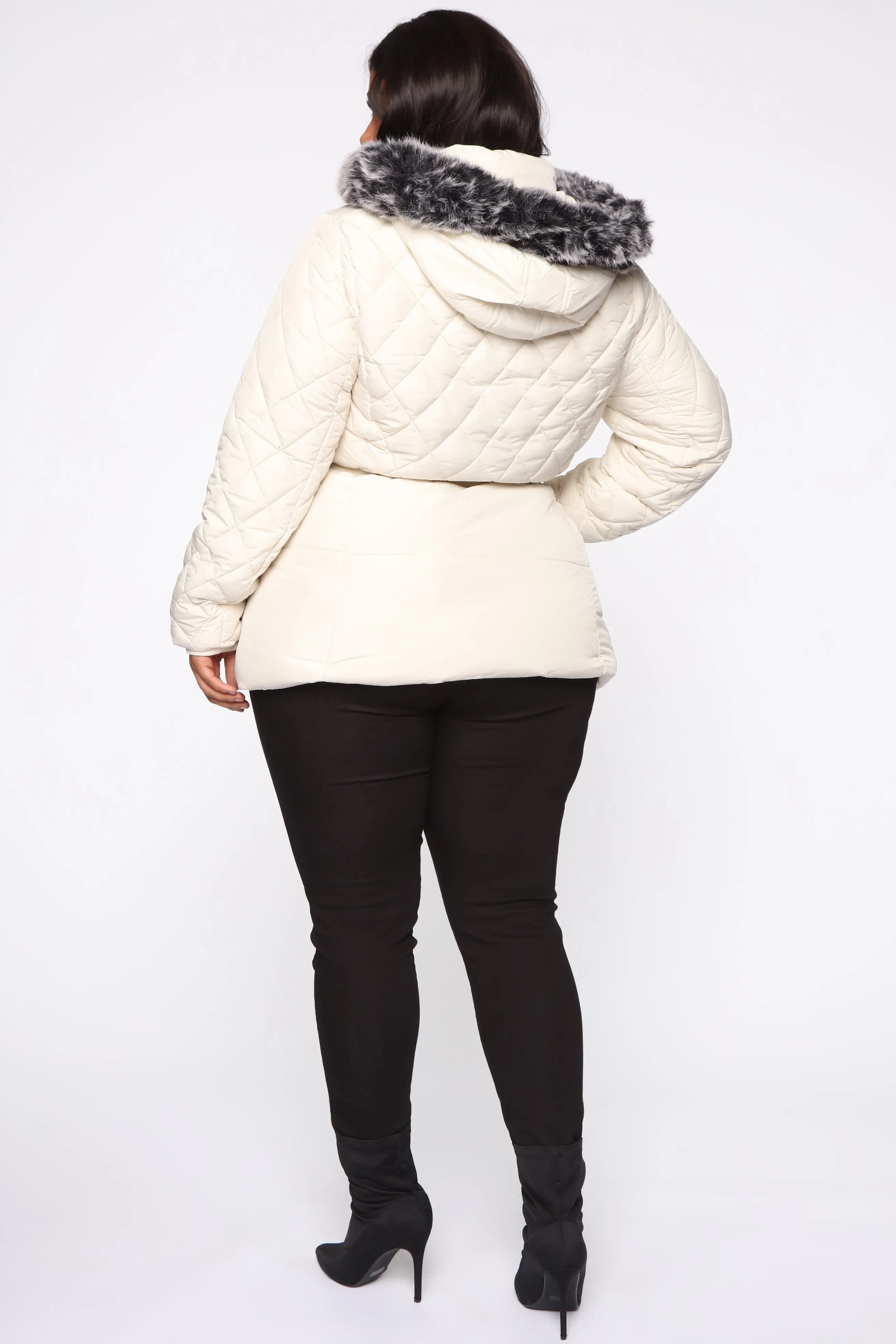 Belted My Cold Heart Puffer Jacket - Ivory