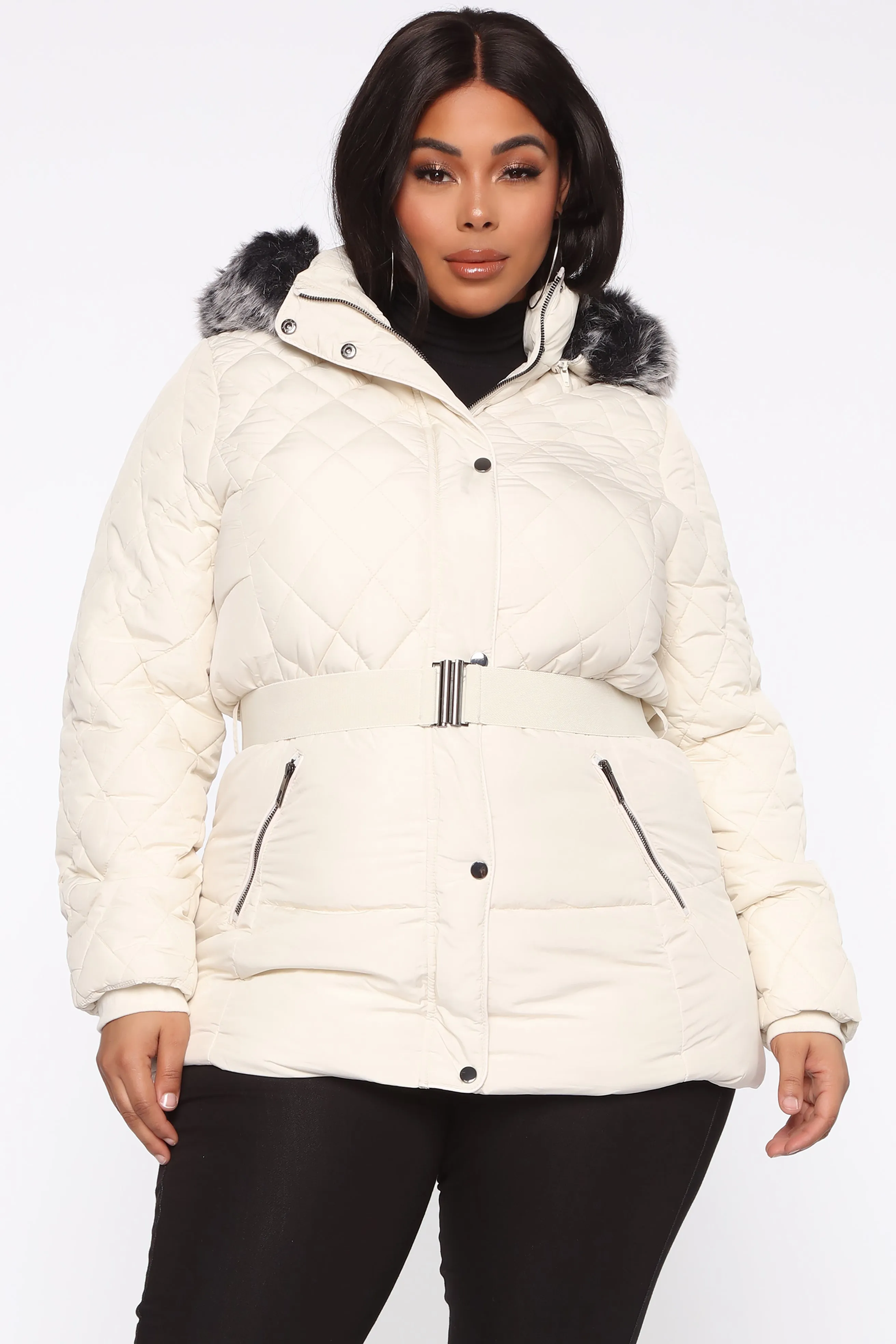 Belted My Cold Heart Puffer Jacket - Ivory