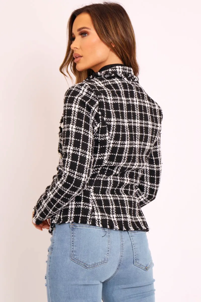 Black Check Boucle Double Breasted Blazer - Suri