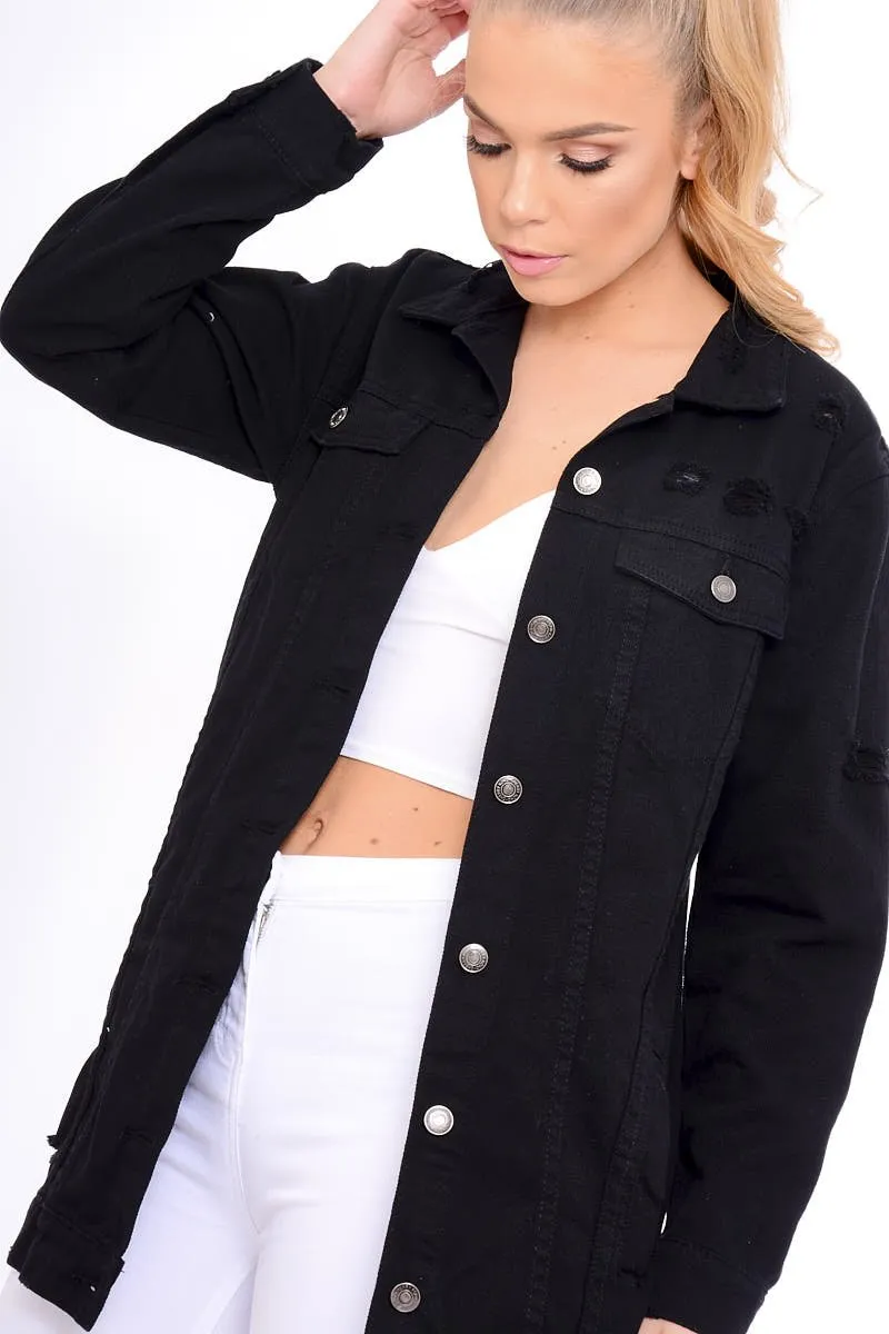 Black Distressed Oversized Denim Jacket - Penny