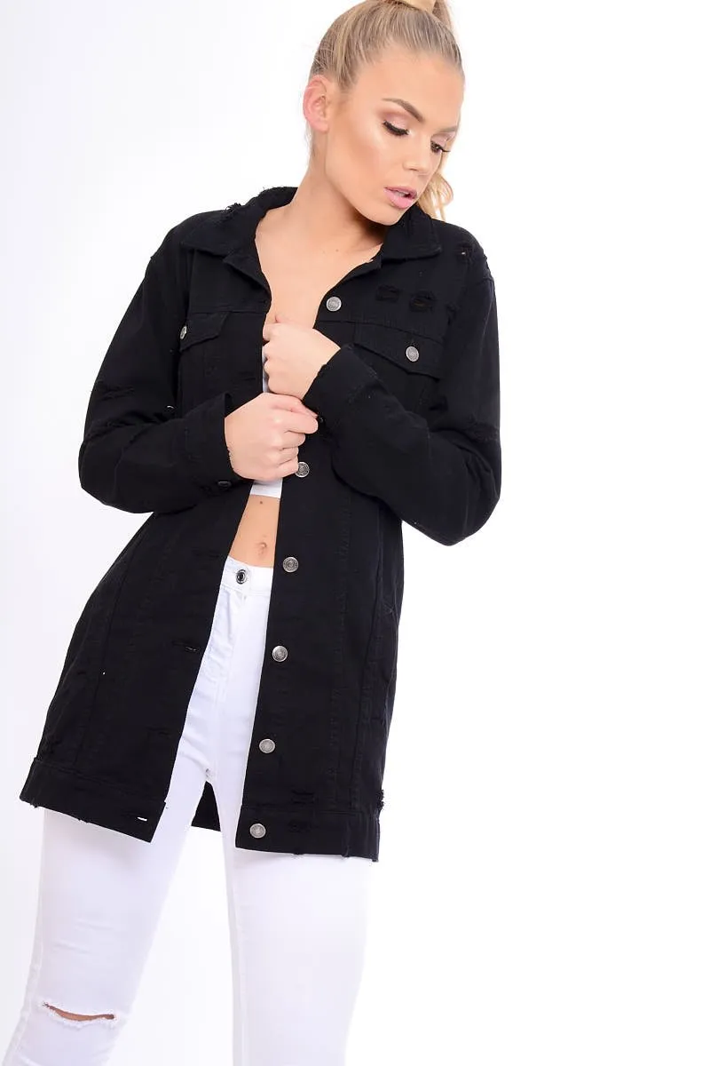 Black Distressed Oversized Denim Jacket - Penny