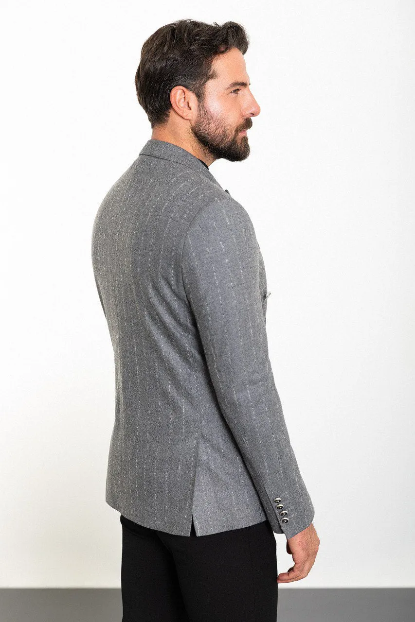 Bojoni Torretta Slim Fit Grey Double Breasted Striped Blazer