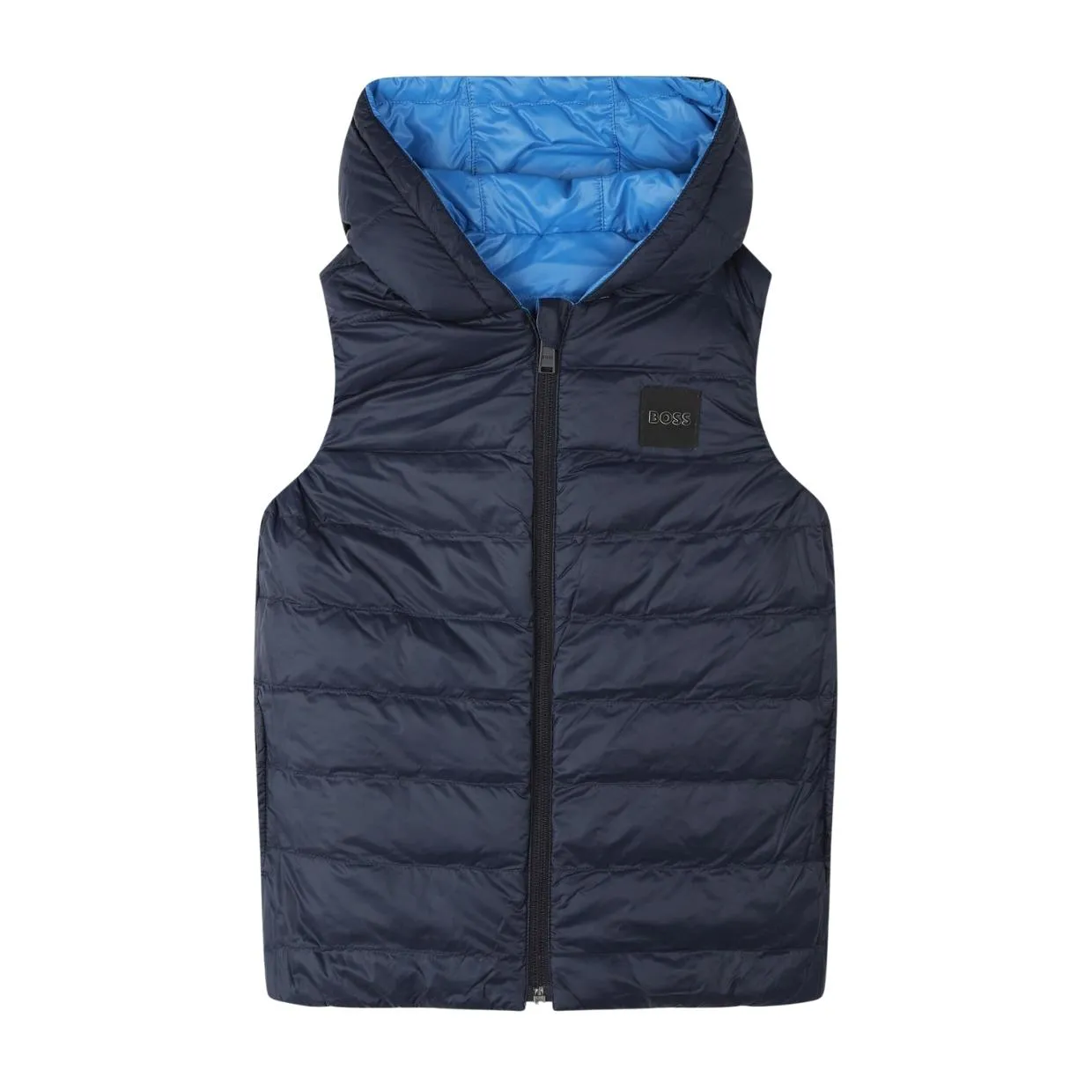 BOSS Kids Blue Reversible Hooded Puffer Gilet