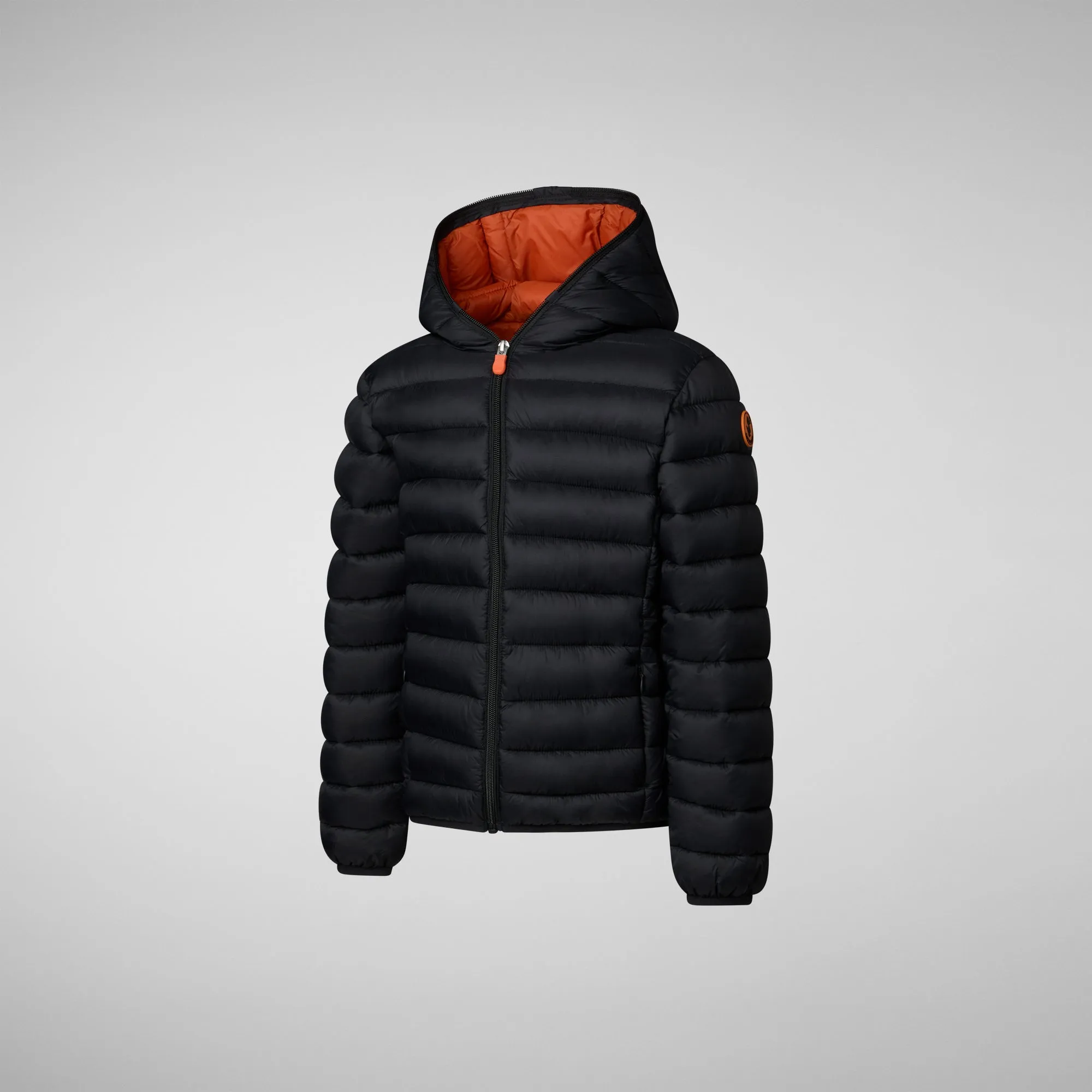 Boys' Hooded Animal free Puffer Jacket Dony in Black with Ginger Lining