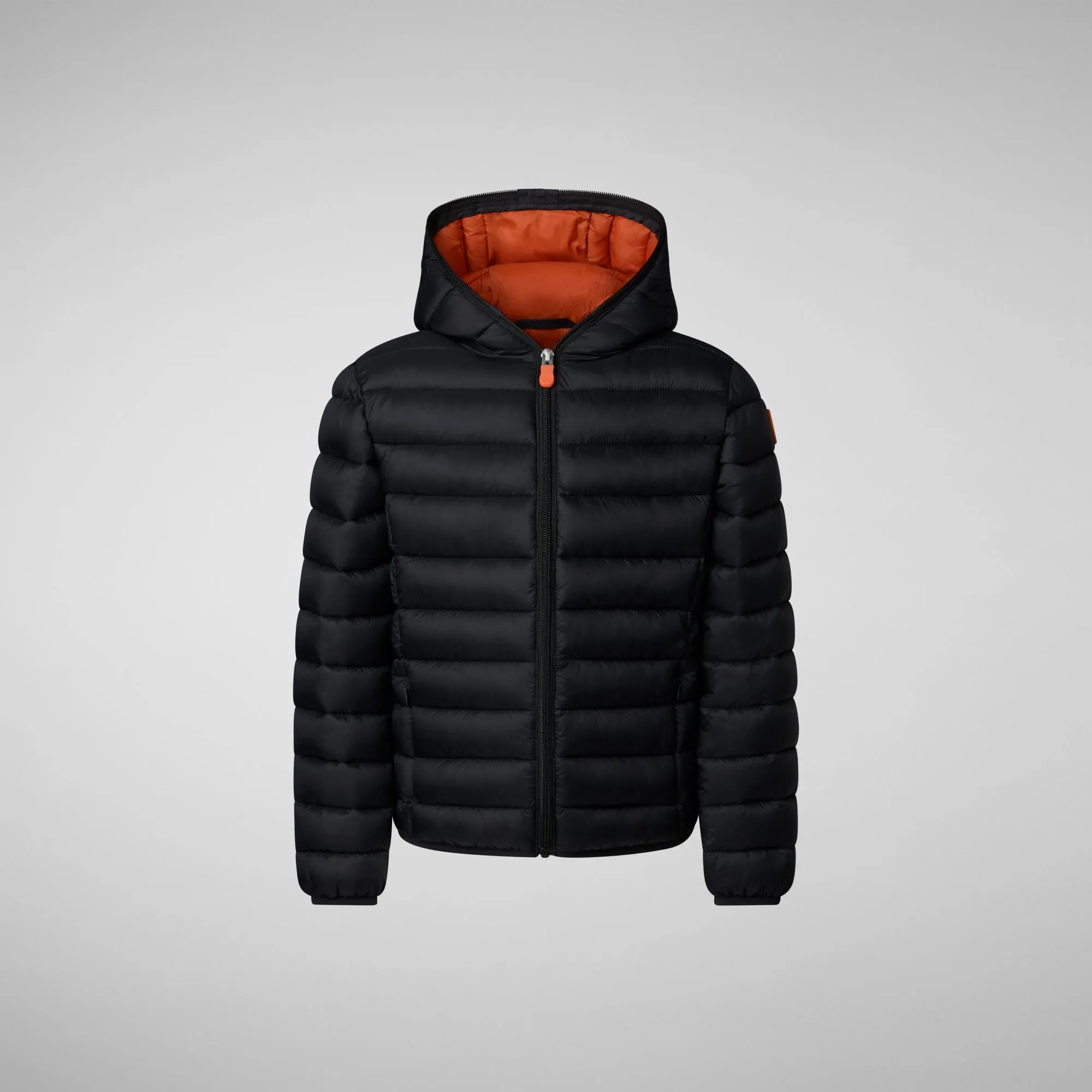 Boys' Hooded Animal free Puffer Jacket Dony in Black with Ginger Lining