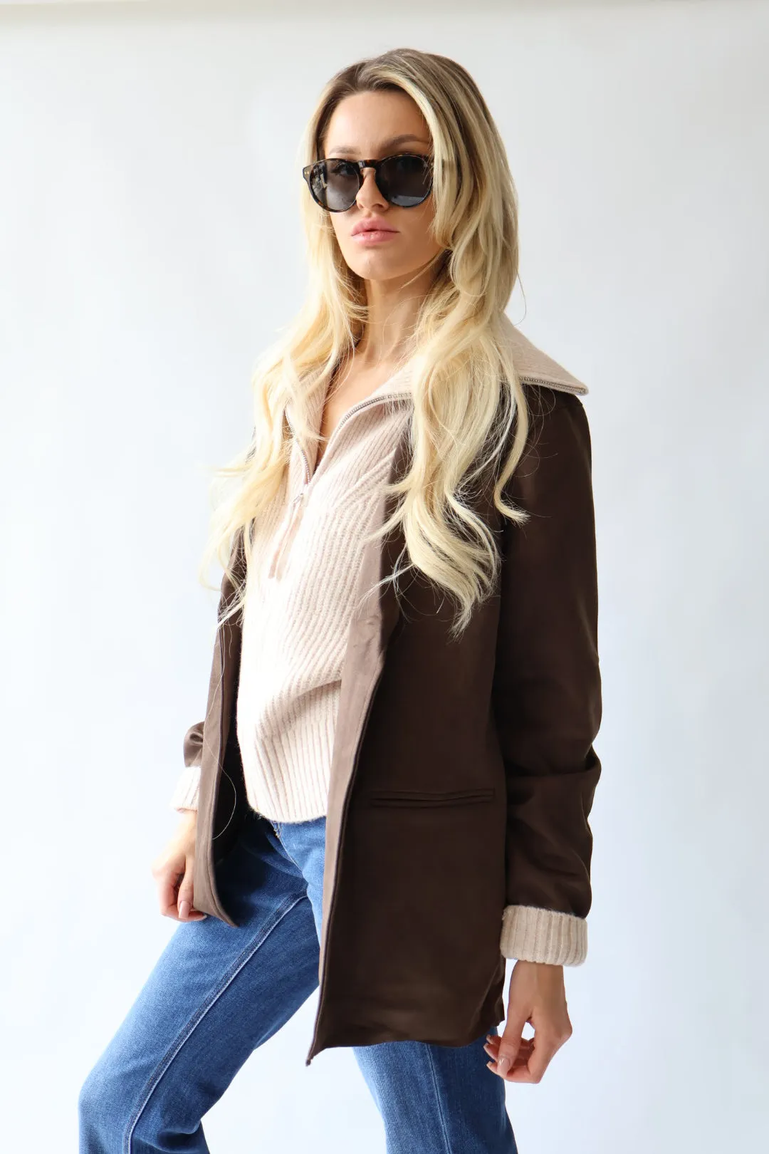 Brown Faux Suede Blazer