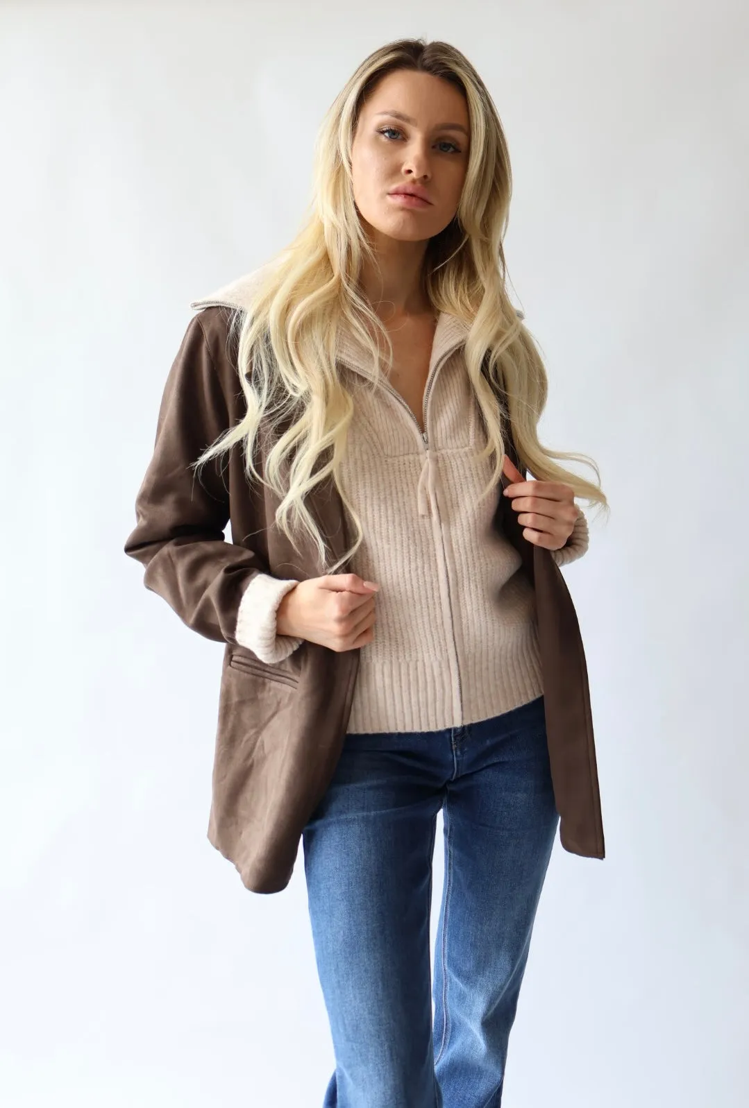 Brown Faux Suede Blazer