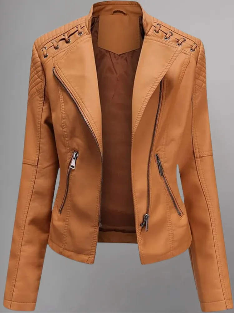 Brown Long-Sleeve Moto Jacket - Women & Plus