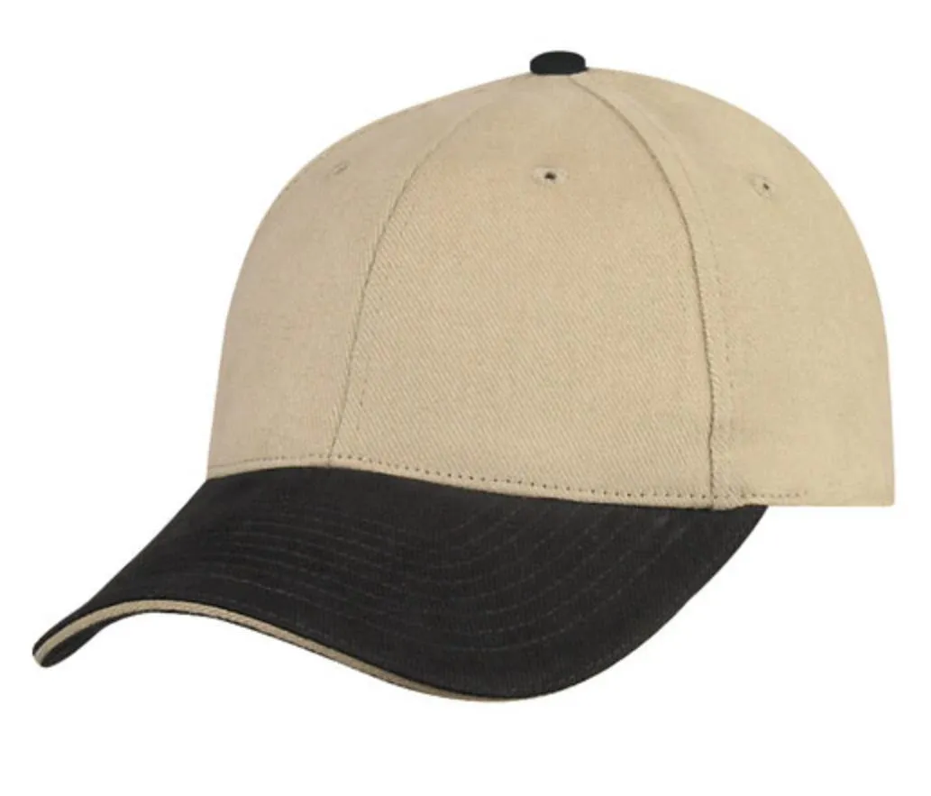 Brushed Cotton Sandwich 6 Panel Low Crown Baseball Hats Caps Plain Two Tone