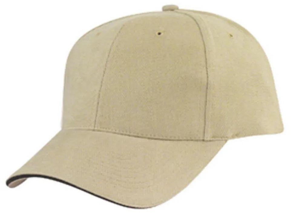 Brushed Cotton Sandwich 6 Panel Low Crown Baseball Hats Caps Plain Two Tone