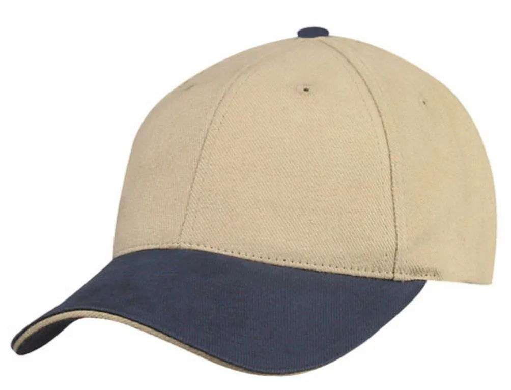 Brushed Cotton Sandwich 6 Panel Low Crown Baseball Hats Caps Plain Two Tone