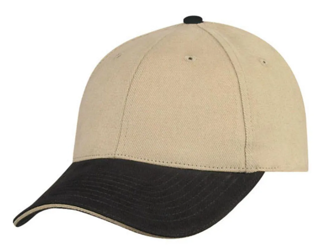 Brushed Cotton Sandwich 6 Panel Low Crown Baseball Hats Caps Plain Two Tone