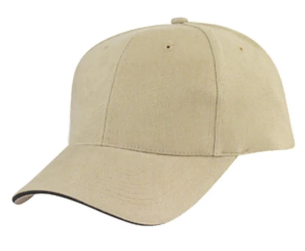 Brushed Cotton Sandwich 6 Panel Low Crown Baseball Hats Caps Plain Two Tone