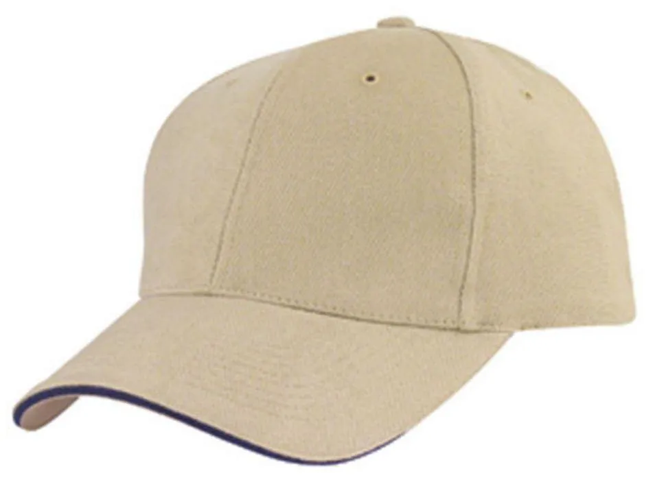 Brushed Cotton Sandwich 6 Panel Low Crown Baseball Hats Caps Plain Two Tone