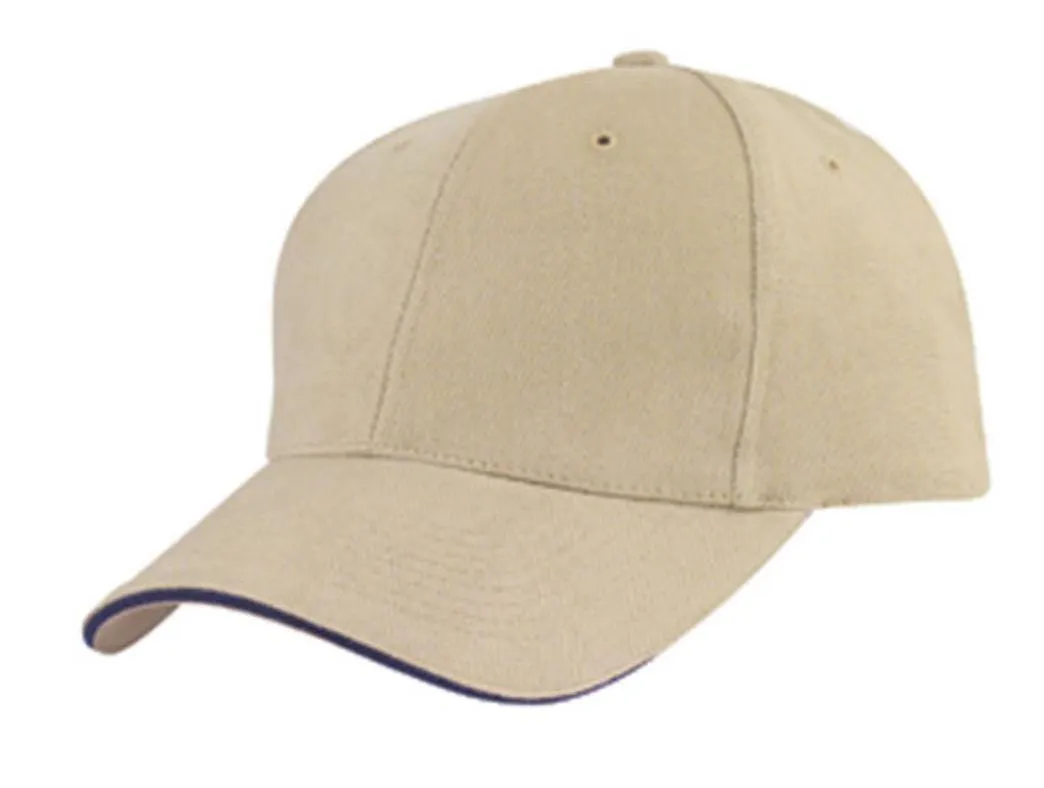 Brushed Cotton Sandwich 6 Panel Low Crown Baseball Hats Caps Plain Two Tone