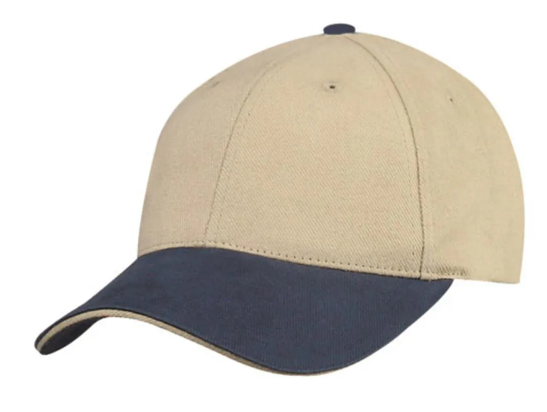 Brushed Cotton Sandwich 6 Panel Low Crown Baseball Hats Caps Plain Two Tone