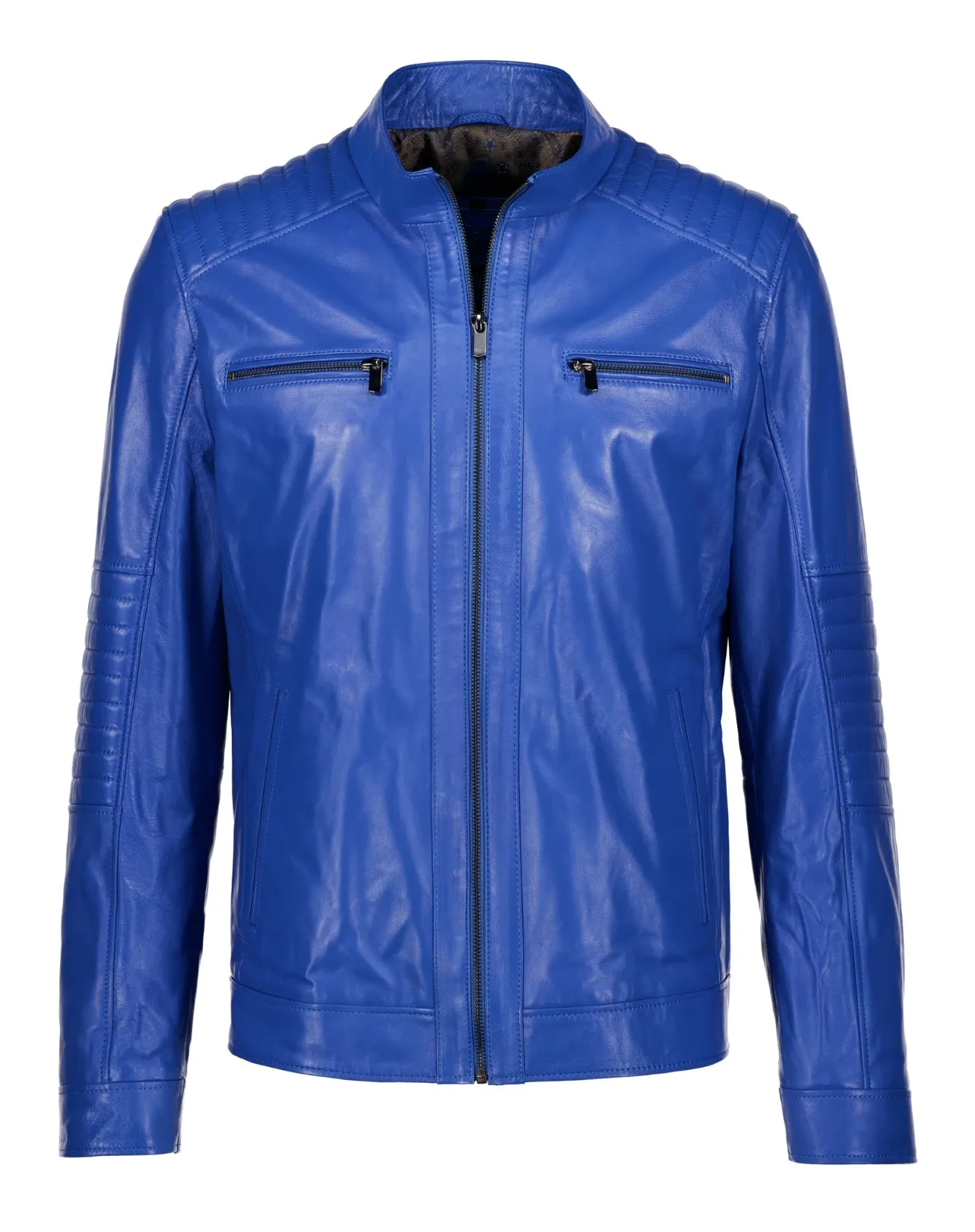 Cafe Racer Leather Jacket - Blue