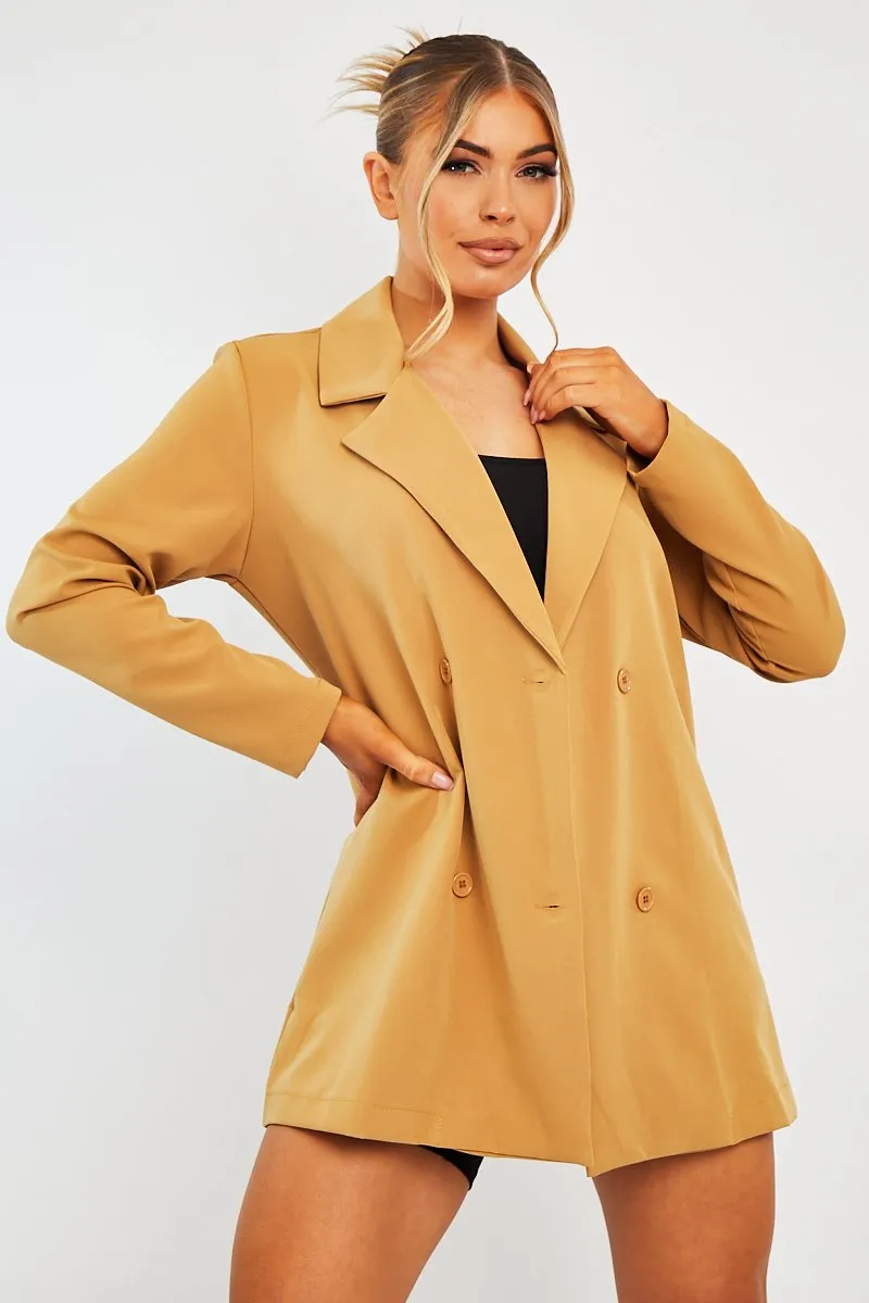 Camel Double Breasted Longline Blazer - Izelle