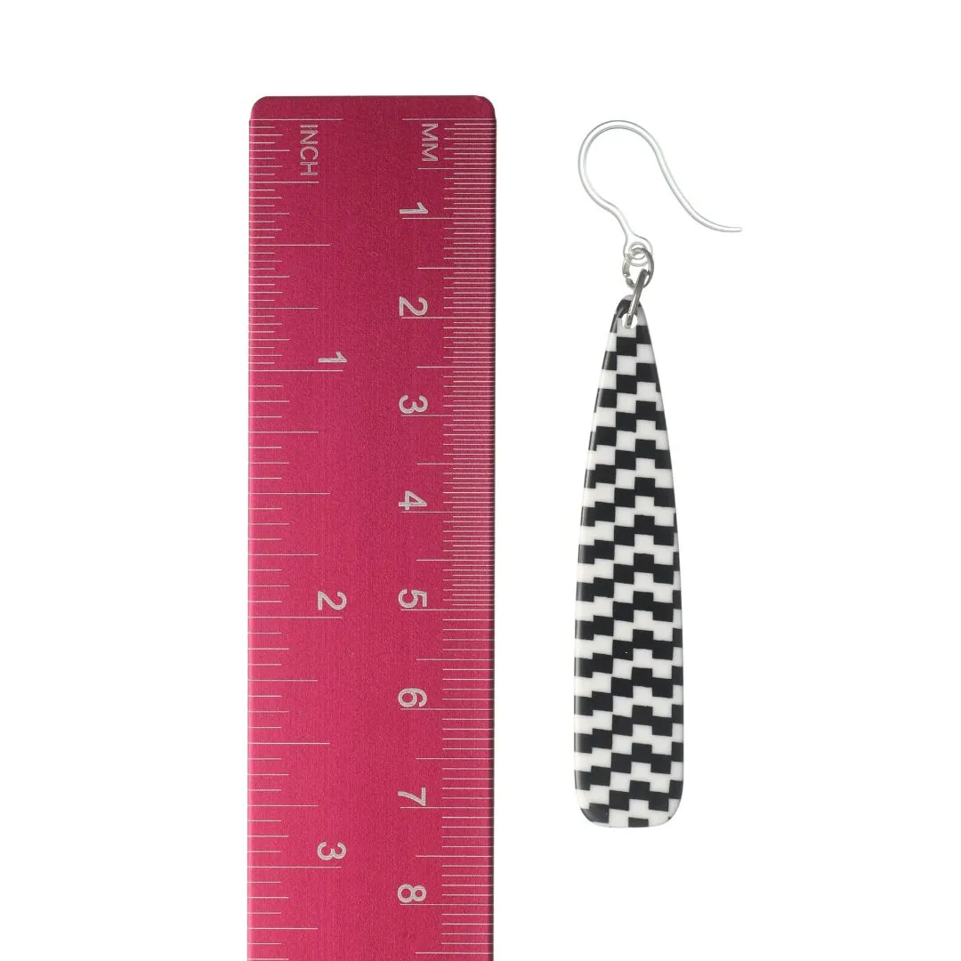 Checkered Celluloid Bar Dangles Hypoallergenic Earrings for Sensitive Ears Made with Plastic Posts