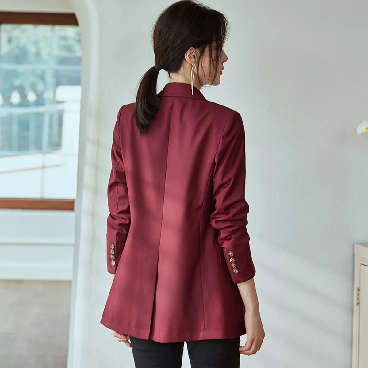 Classic Double-Breasted Blazer in Wine