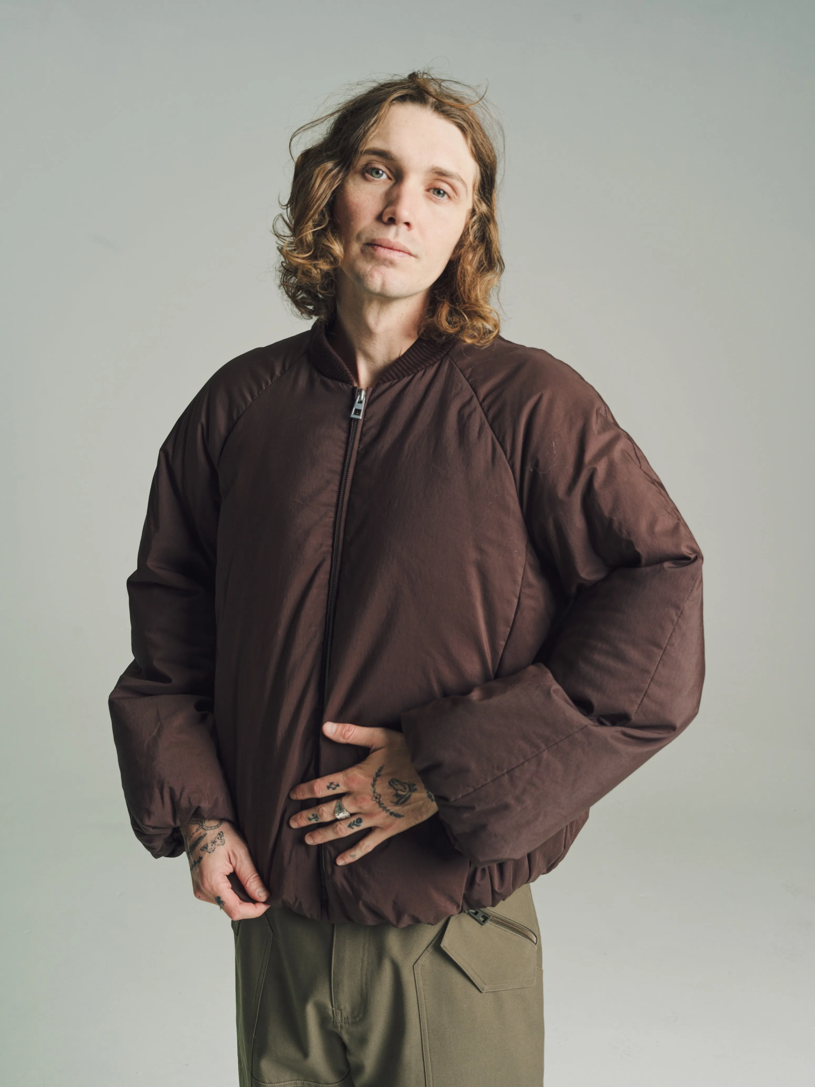 Coffee Bean Padded Bomber Jacket