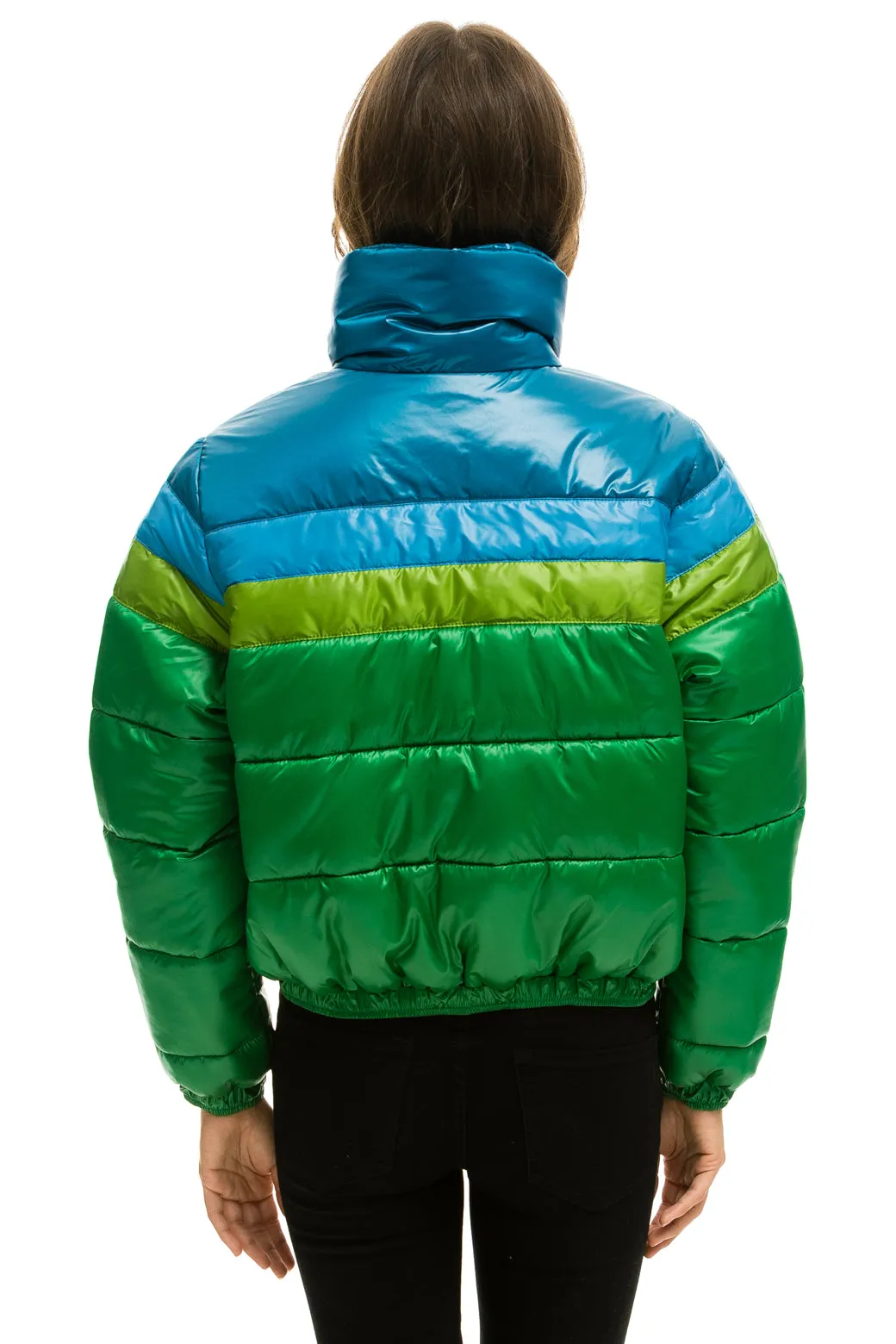 COLOR BLOCK LUXE APRES PUFFER JACKET - AMAZON GLOSSY