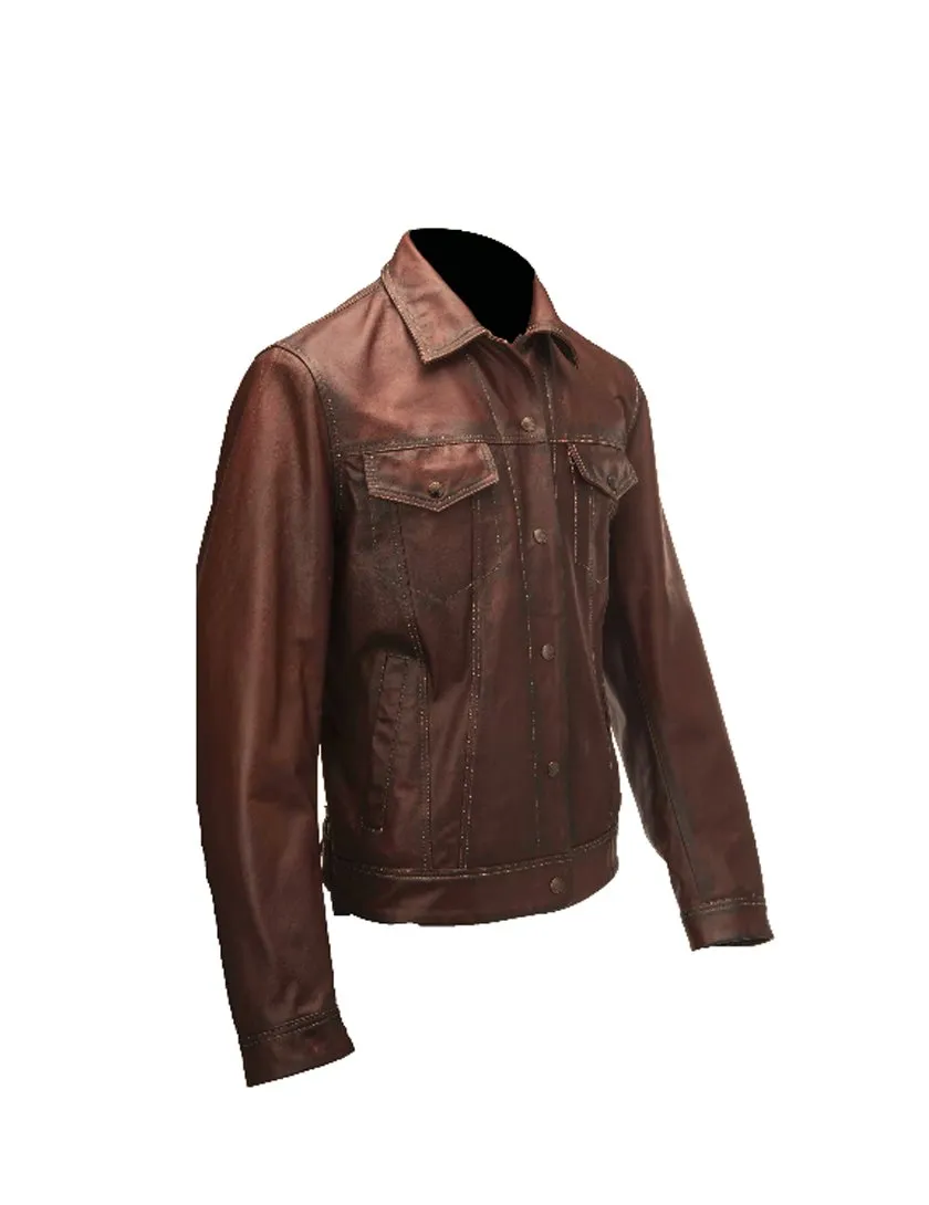 Corral Men's Lamb Leather Jacket with Back Embroidery, Brown, Medium