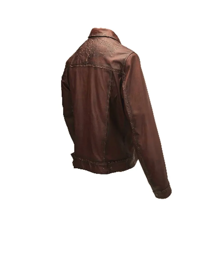 Corral Men's Lamb Leather Jacket with Back Embroidery, Brown, Medium