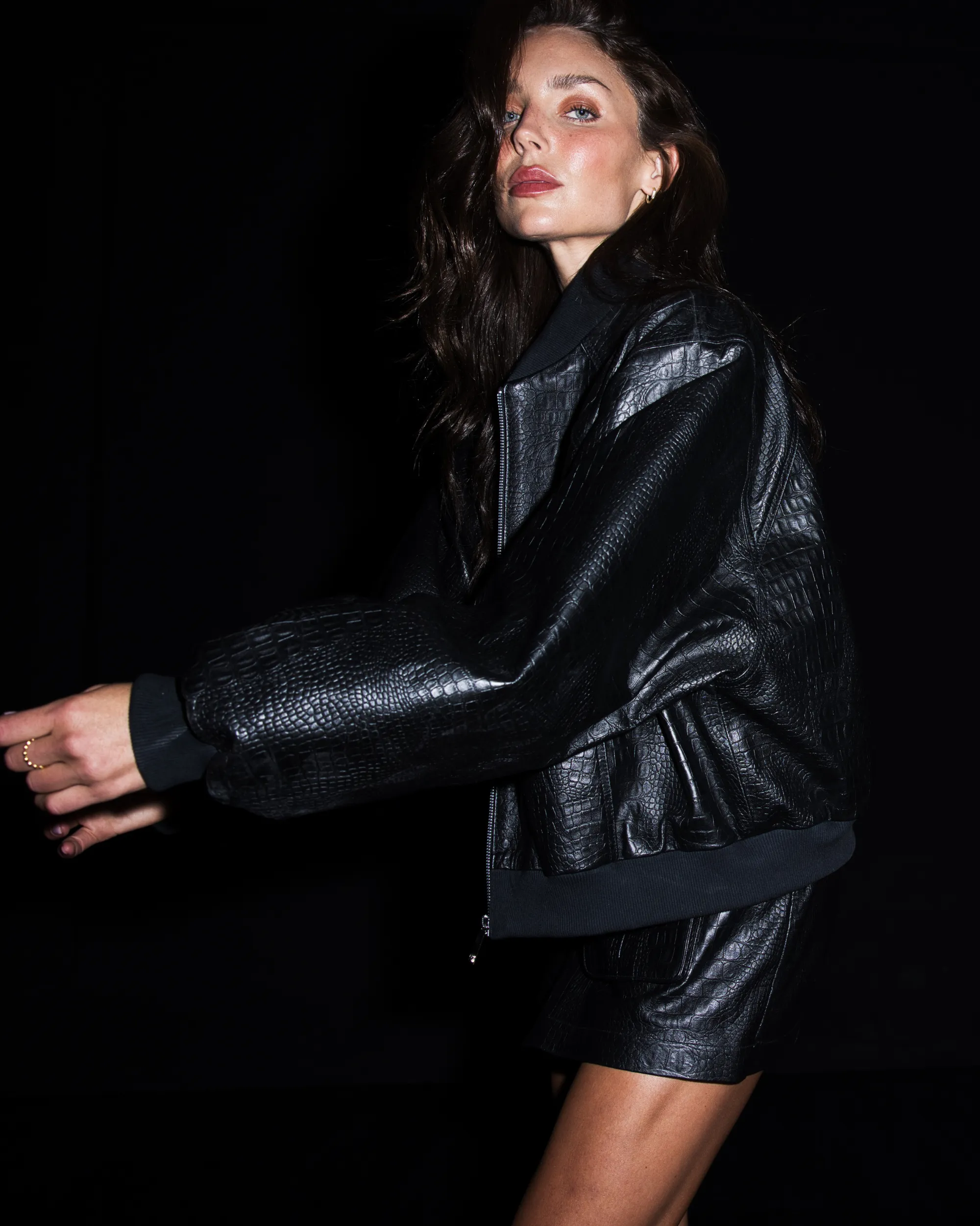 Croc Leather Bomber Jacket