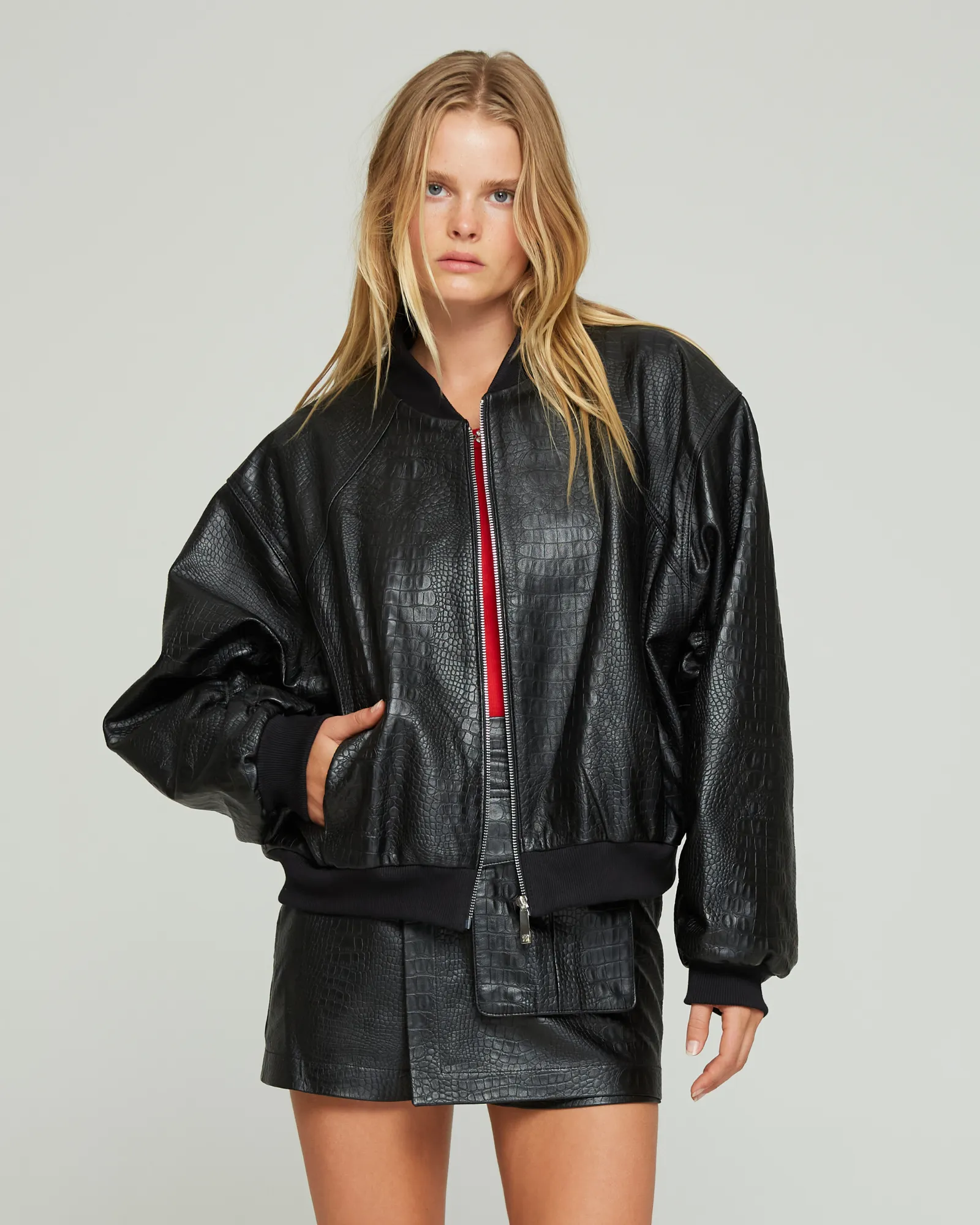 Croc Leather Bomber Jacket