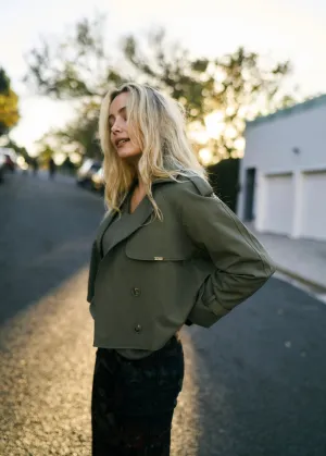 Cropped Trench Coat in Khaki