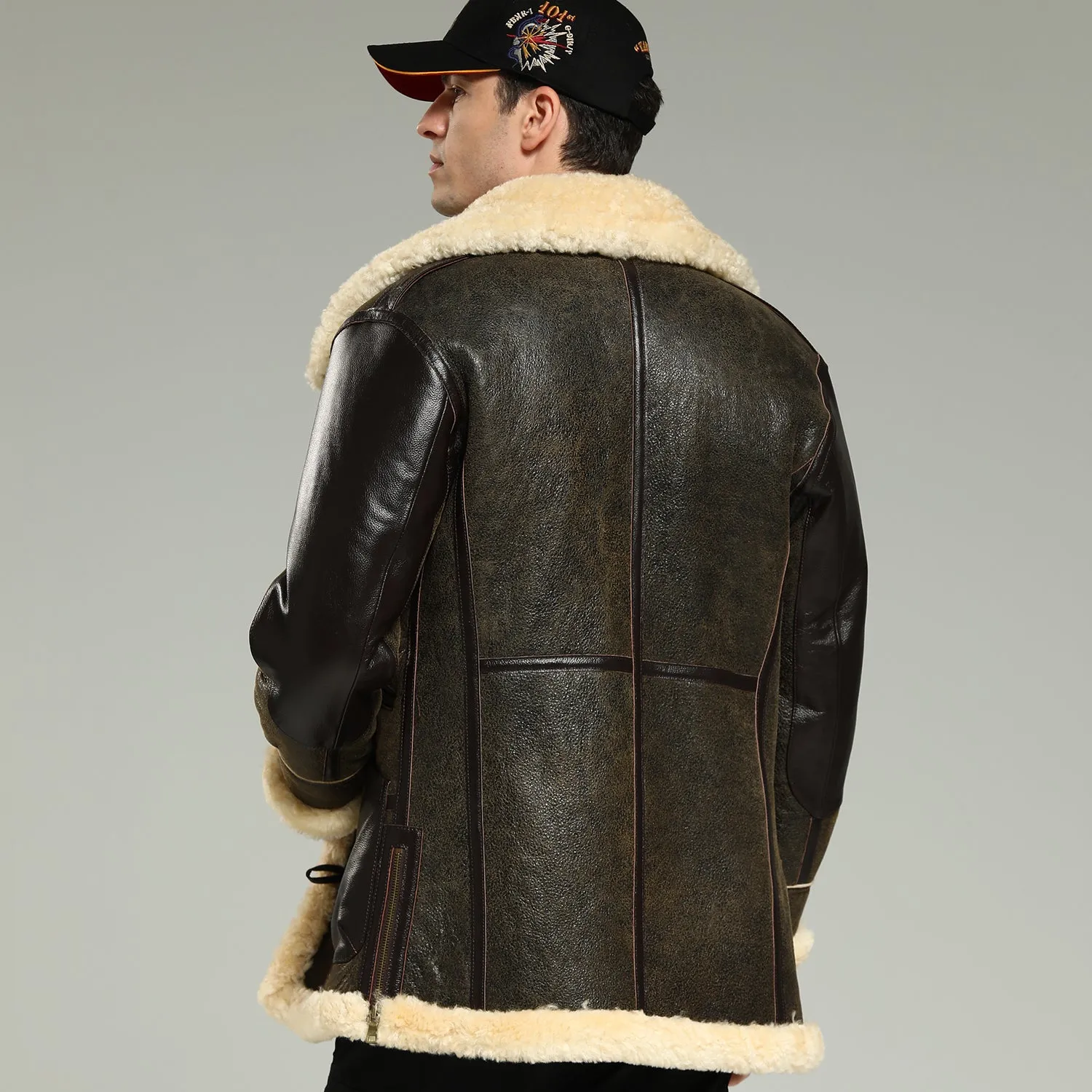 Dark brown sheepskin b3 bomber jacket