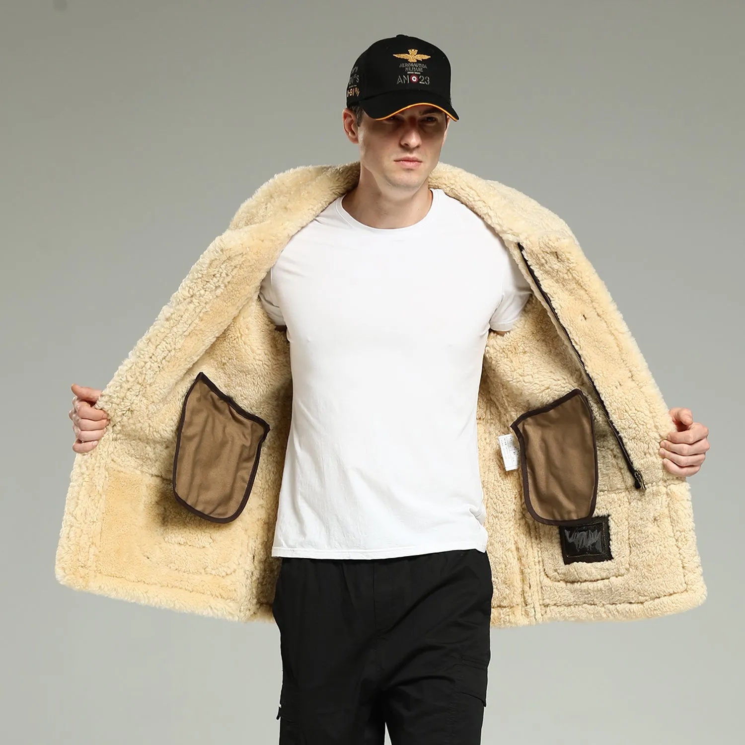 Dark brown sheepskin b3 bomber jacket